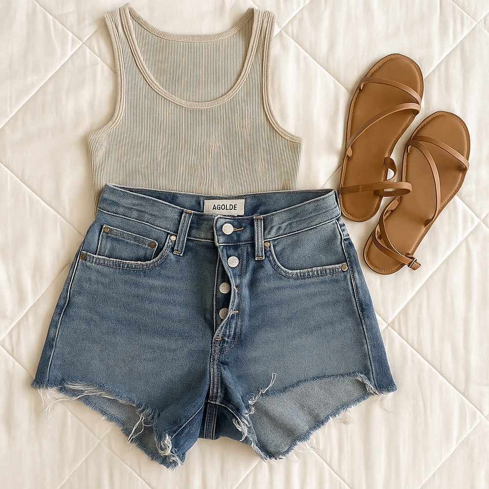AGOLDE High-Rise Cutoff Denim Shorts – Size 25